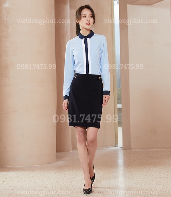 Đồng phục vest văn phòng đẹp cho nữ màu xanh dương không cổ | Xanh dương, Phòng  đẹp, Xanh